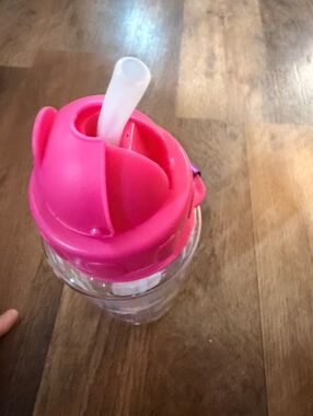 Unicorn Print Kids Water Bottle with Pink Straw Lid and Purple Strap